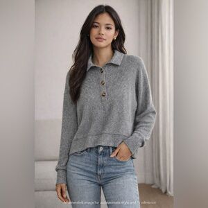 Gray Button-Up Sweater Top